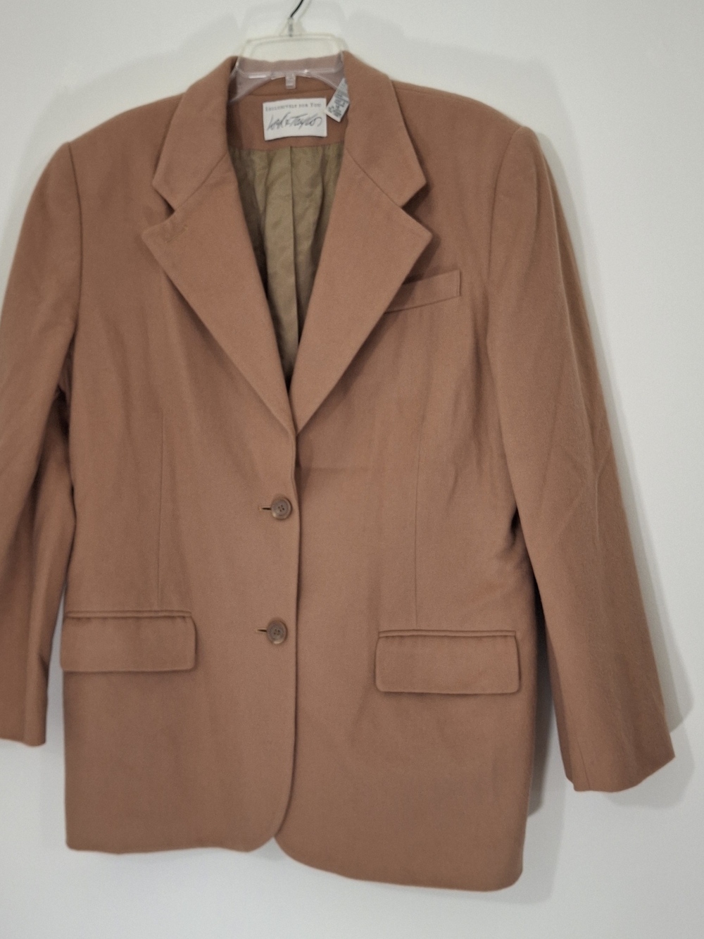 Vintage Lord and Taylor Wool and Camel Hair Tan Single-Breasted Blazer, Size 14
